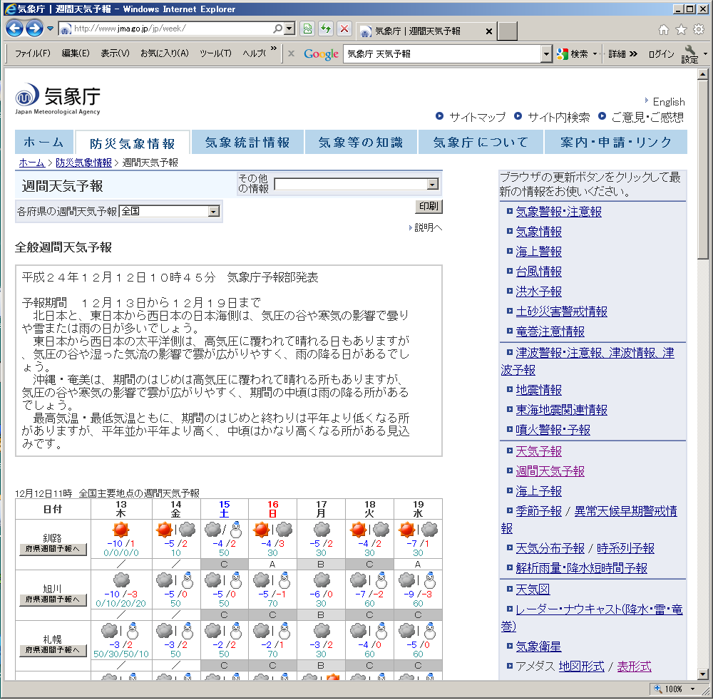 気象庁 週間天気予報